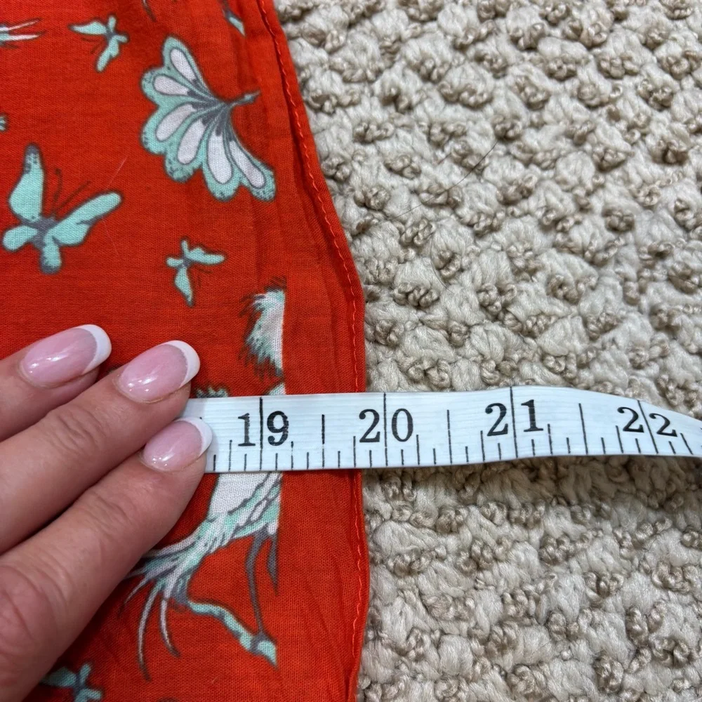 Ladies Vintage‎ Square Red Scarf Bird and Floral Print 100% Cotton